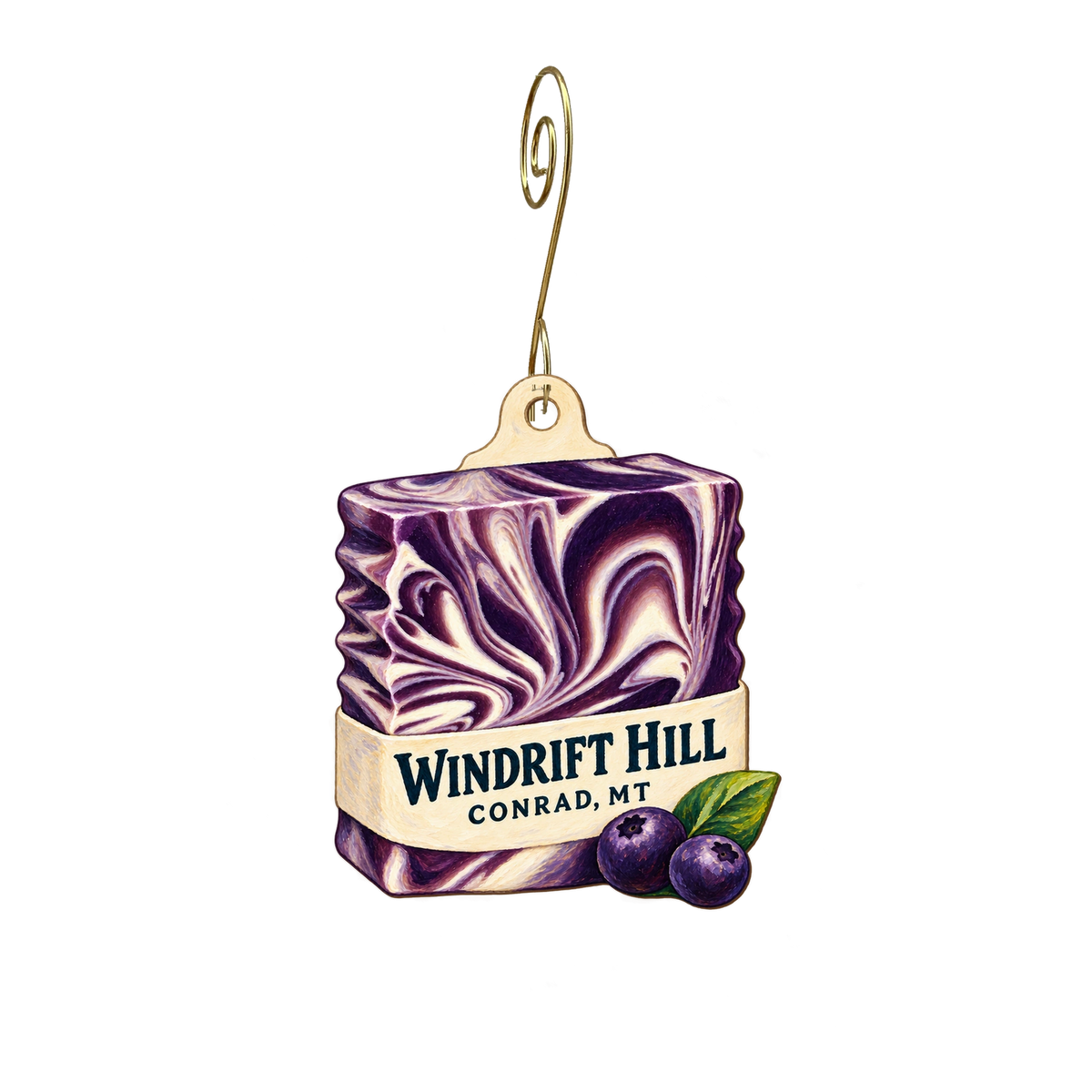 Windrift Hill — Local inspiration custom wood ornament OC2655, photographic gold spiral hook