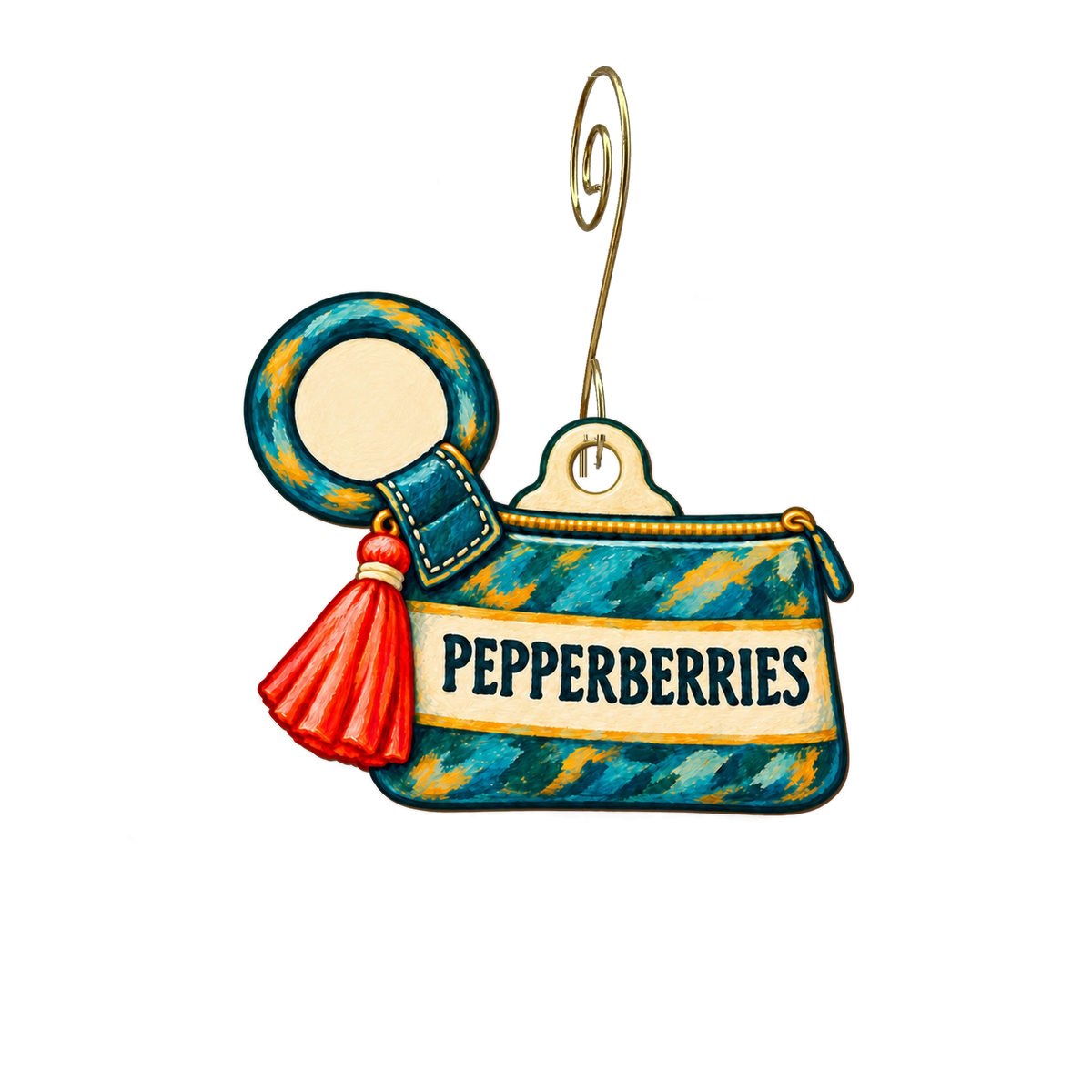 Pepperberries — Store identity custom wood ornament OC2665, photographic gold spiral hook