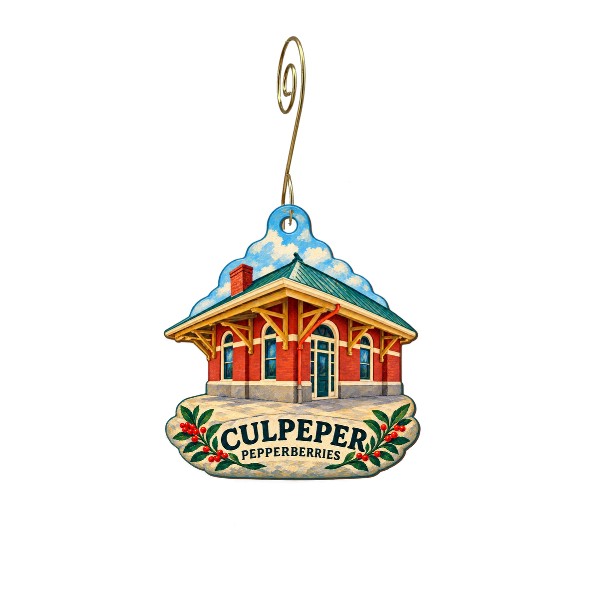 Pepperberries — Local inspiration custom wood ornament OC2667, photographic gold spiral hook