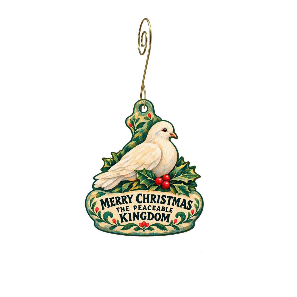 The Peaceable Kingdom — Christmas custom wood ornament OC2672, photographic gold spiral hook