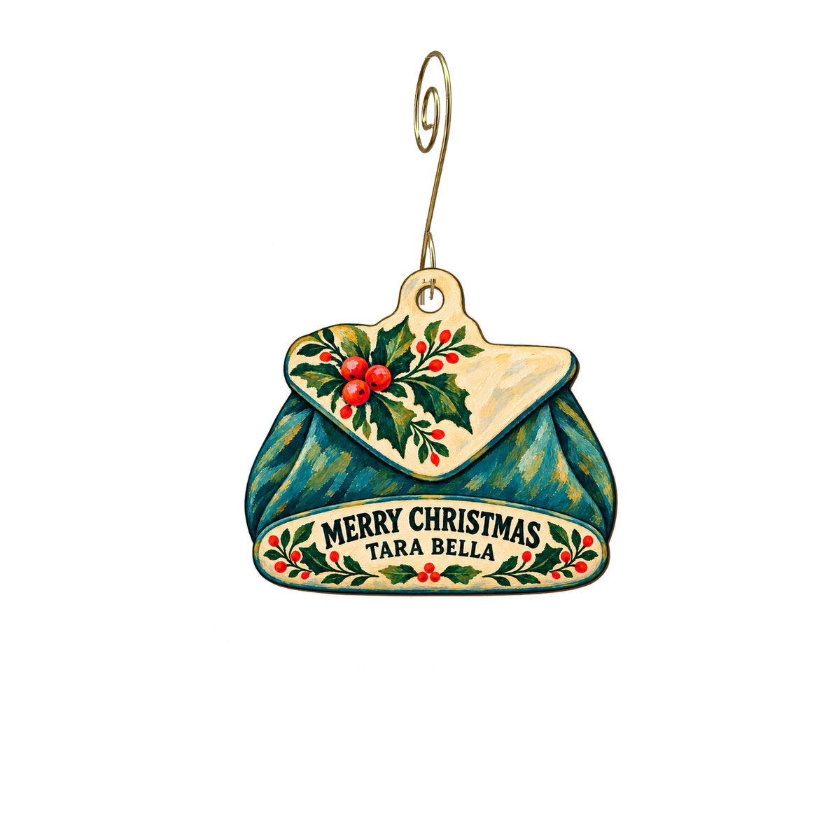 Tara Bella Boutique — Christmas custom wood ornament OC2675, photographic gold spiral hook