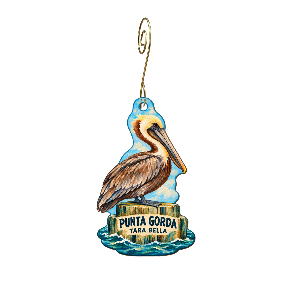 Tara Bella Boutique — Local inspiration custom wood ornament OC2676, photographic gold spiral hook