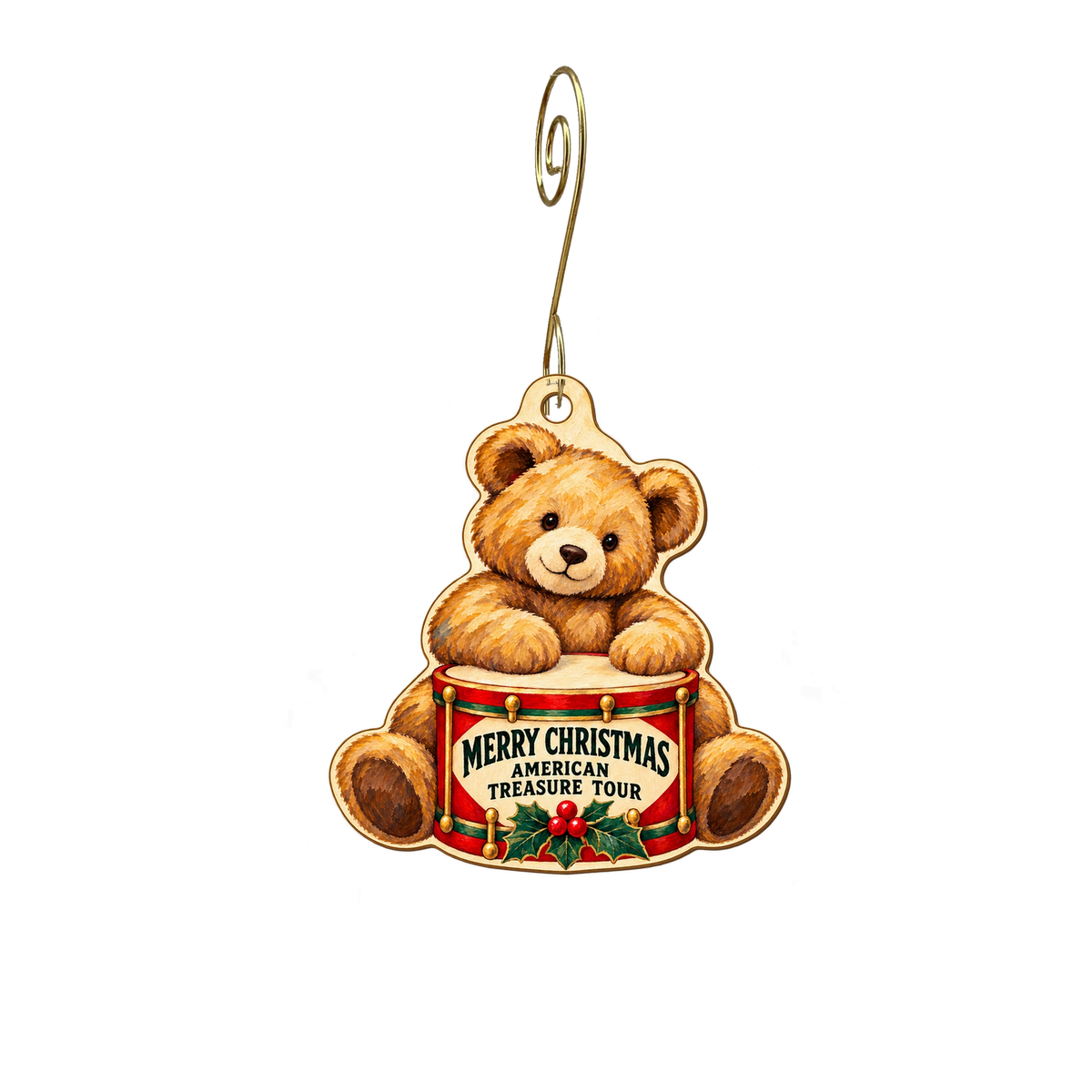 American Treasure Tour Museum — Christmas custom wood ornament OC2678, photographic gold spiral hook