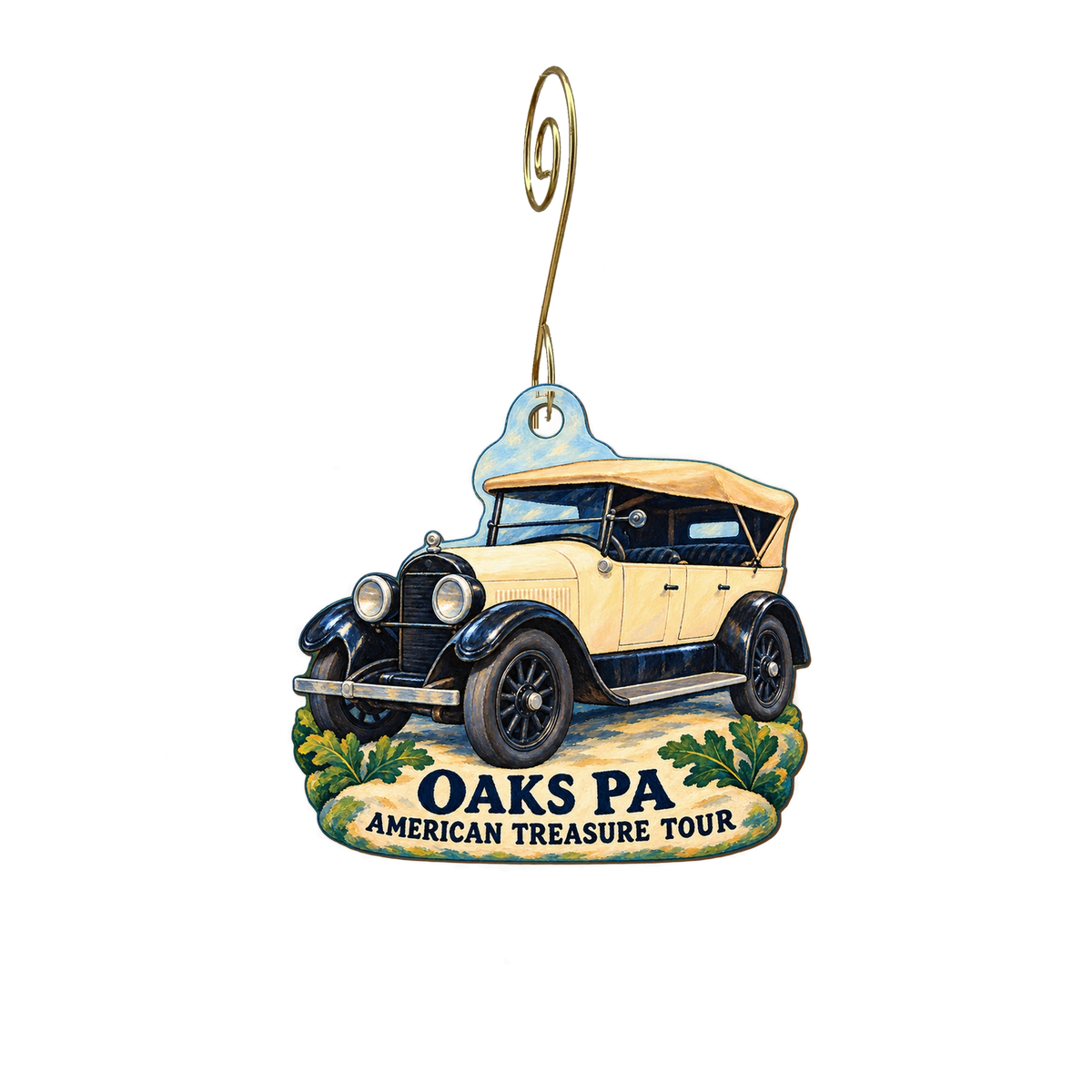 American Treasure Tour Museum — Local inspiration custom wood ornament OC2679, photographic gold spiral hook