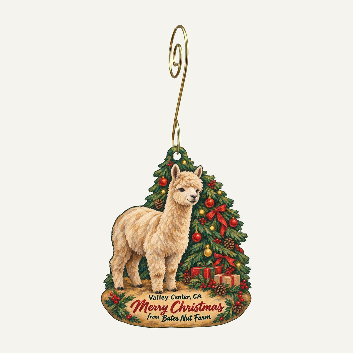 Farmer's Daughter Boutique at Bates Nut Farm Christmas custom wood ornament OC267 hanging on hook