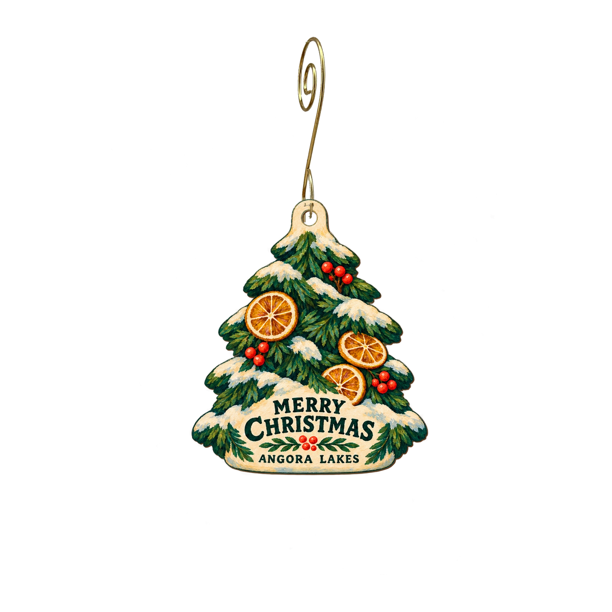 Angora Lakes Resort — Christmas custom wood ornament OC2687, photographic gold spiral hook