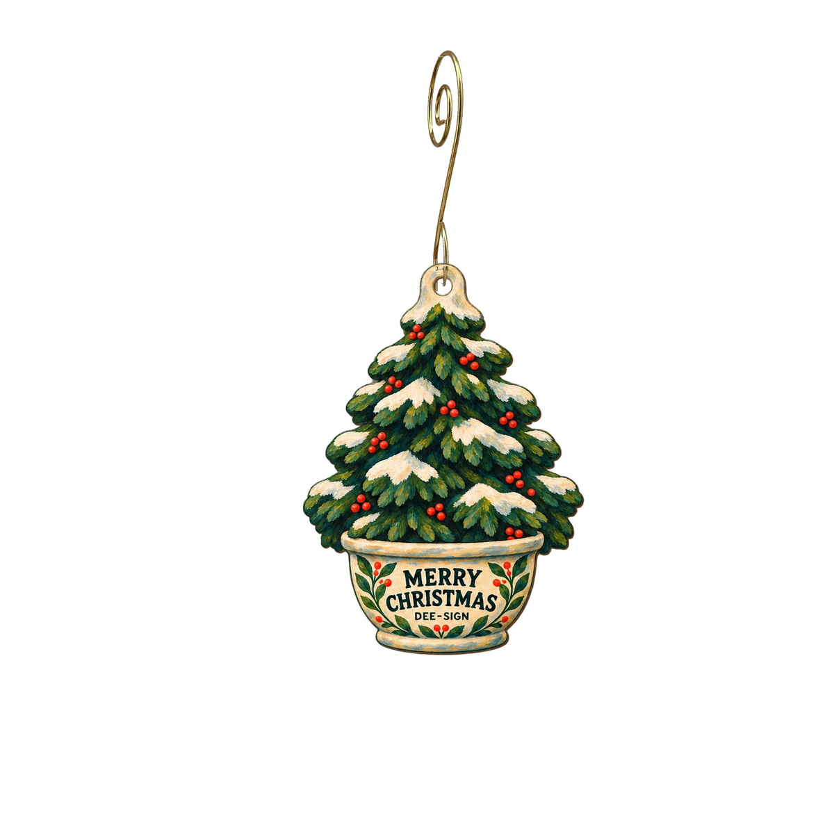 DeeSign Garden Shop — Christmas custom wood ornament OC2693, photographic gold spiral hook