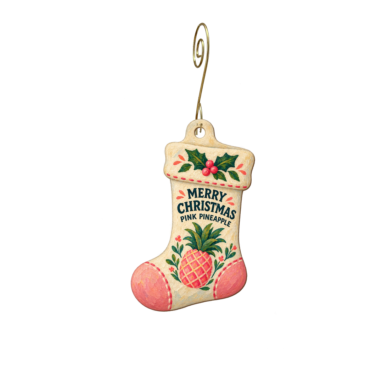 The Pink Pineapple Boutique - Pensacola — Christmas custom wood ornament OC2696, photographic gold spiral hook
