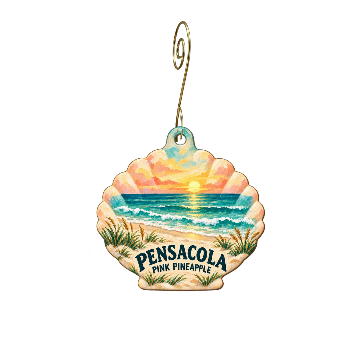The Pink Pineapple Boutique - Pensacola — Local inspiration custom wood ornament OC2697, photographic gold spiral hook