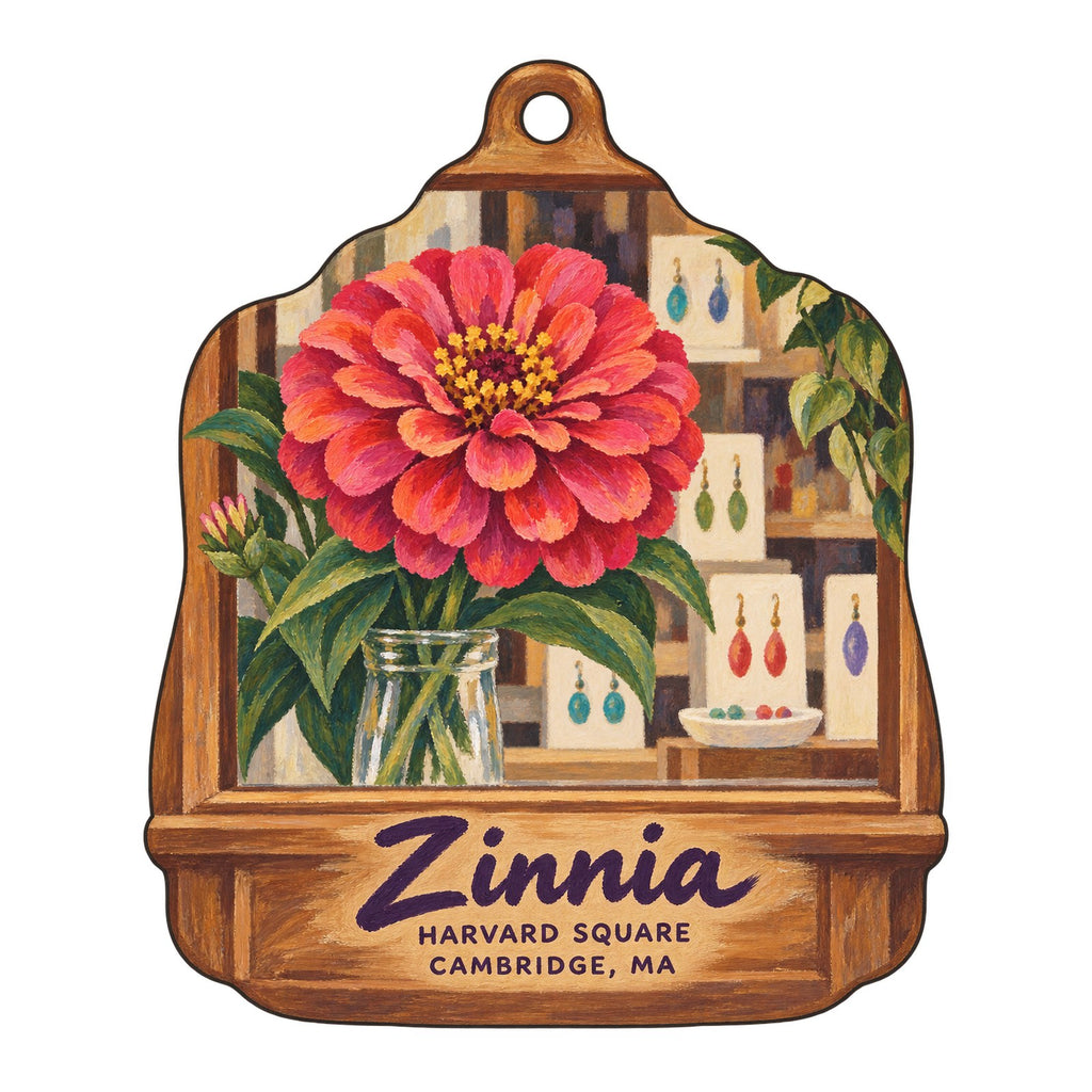 Zinnia Logo custom wood ornament OC269 on white