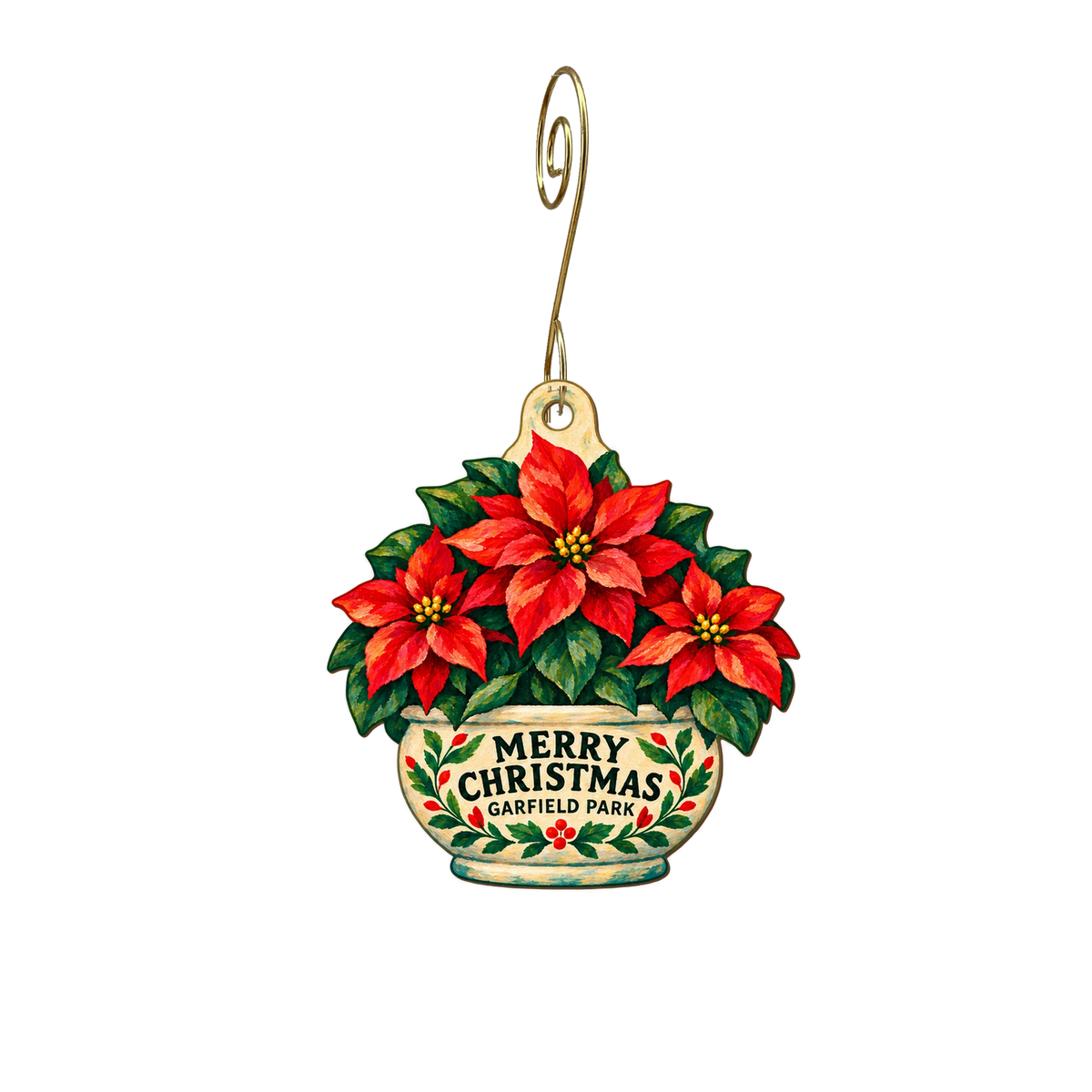Garfield Park Conservatory — Christmas custom wood ornament OC2705, photographic gold spiral hook