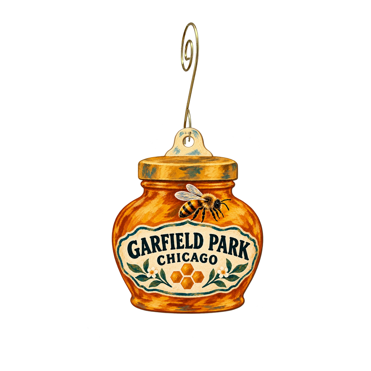 Garfield Park Conservatory — Local inspiration custom wood ornament OC2706, photographic gold spiral hook