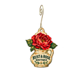 Rust and Rose Boutique — Store identity custom wood ornament OC2707, photographic gold spiral hook
