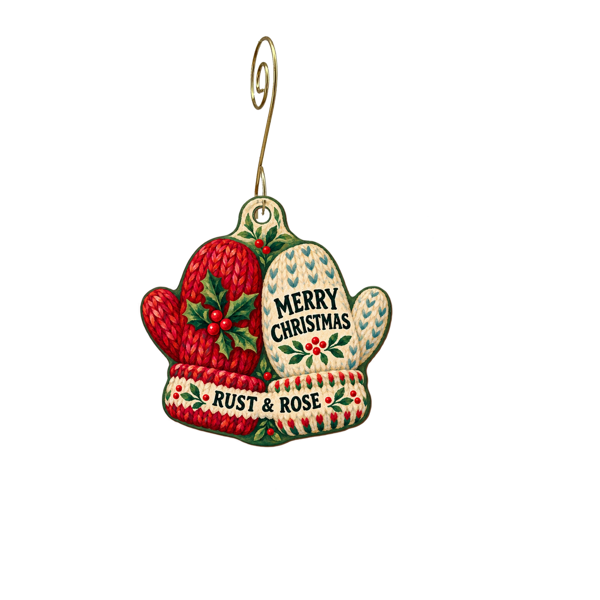Rust and Rose Boutique — Christmas custom wood ornament OC2708, photographic gold spiral hook