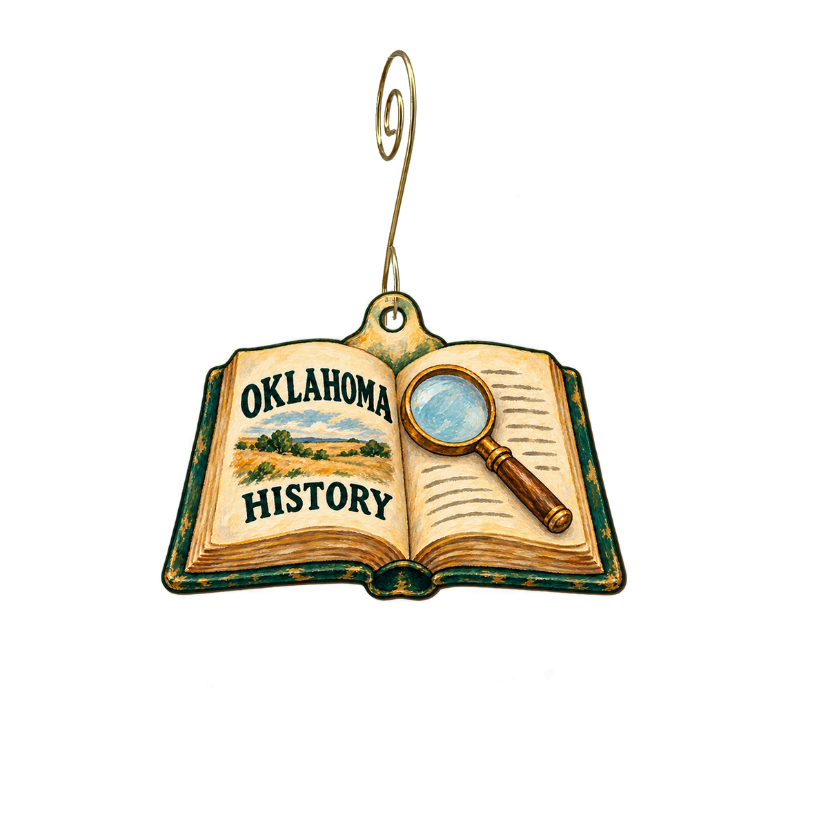 Oklahoma Historical Society Research Center — Store identity custom wood ornament OC2710, photographic gold spiral hook