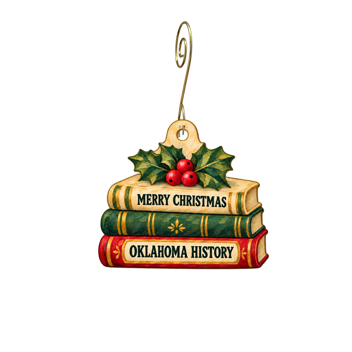 Oklahoma Historical Society Research Center — Christmas custom wood ornament OC2711, photographic gold spiral hook