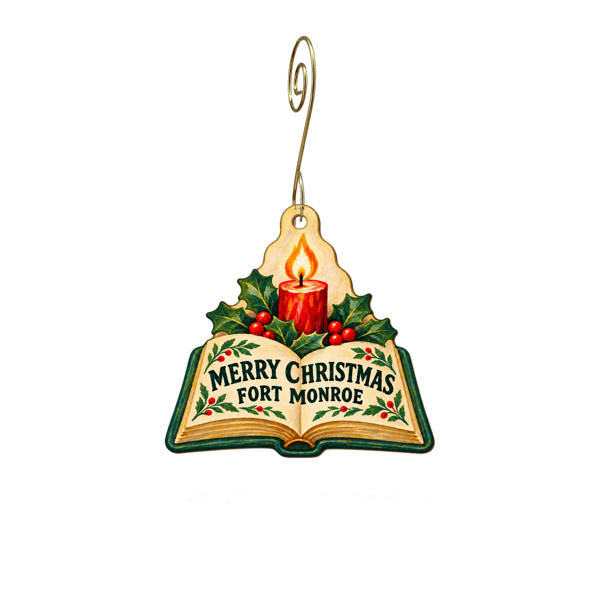 EN Fort Monroe — Christmas custom wood ornament OC2717, photographic gold spiral hook