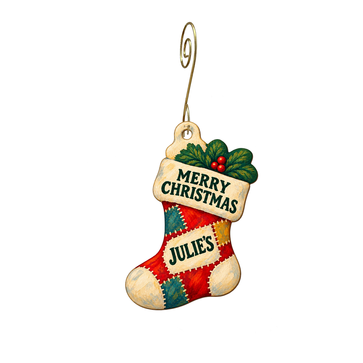 Julie's Shop On Paint — Christmas custom wood ornament OC2720, photographic gold spiral hook