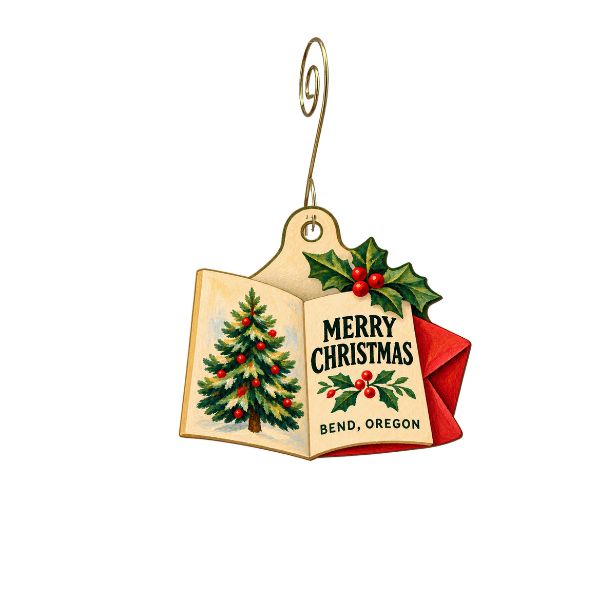 Postal Connections — Christmas custom wood ornament OC2726, photographic gold spiral hook