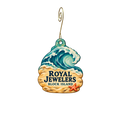 Royal Jewelers — Store identity custom wood ornament OC2728, photographic gold spiral hook