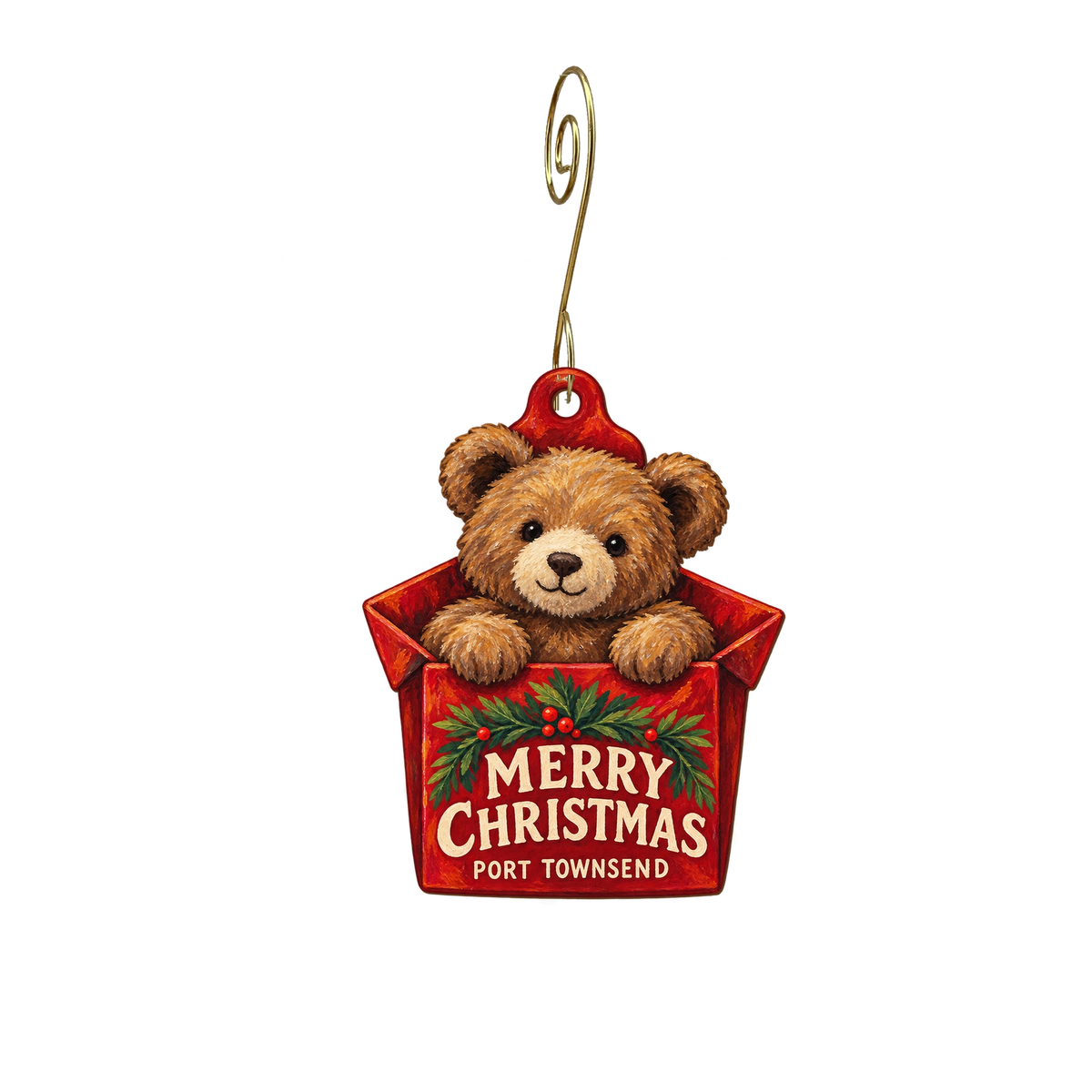 Abracadabra — Christmas custom wood ornament OC2732, photographic gold spiral hook
