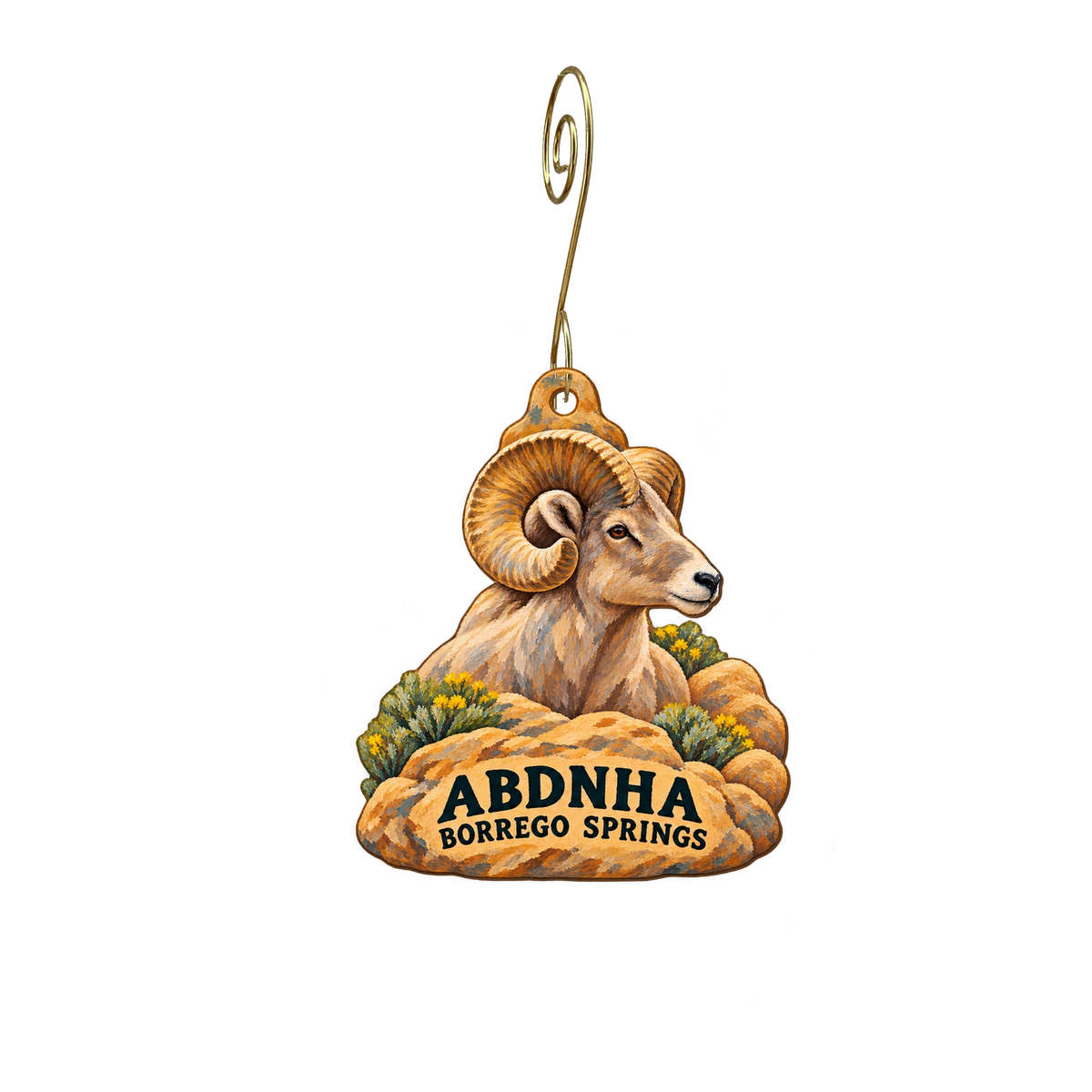 Anza-Borrego — Store identity custom wood ornament OC2734, photographic gold spiral hook