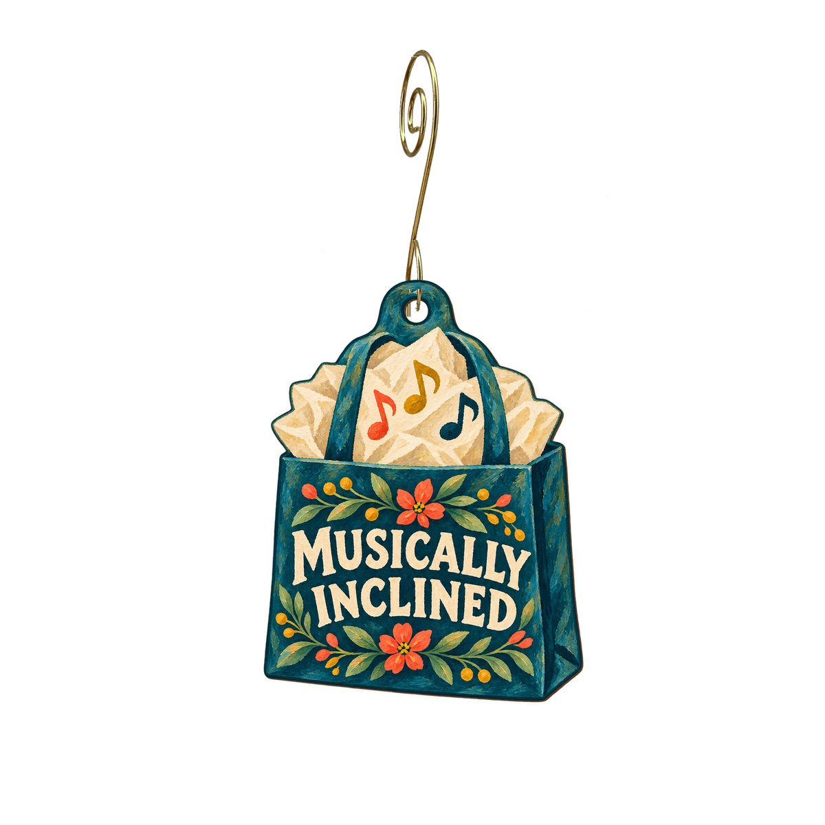 Musically inclined — Store identity custom wood ornament OC2740, photographic gold spiral hook