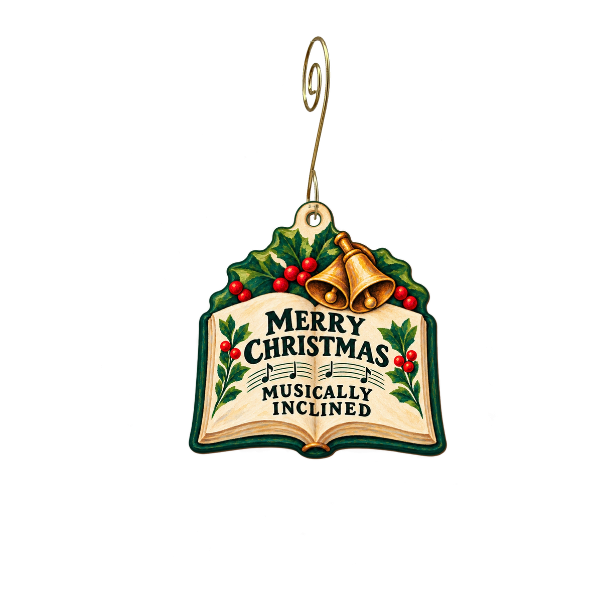 Musically inclined — Christmas custom wood ornament OC2741, photographic gold spiral hook