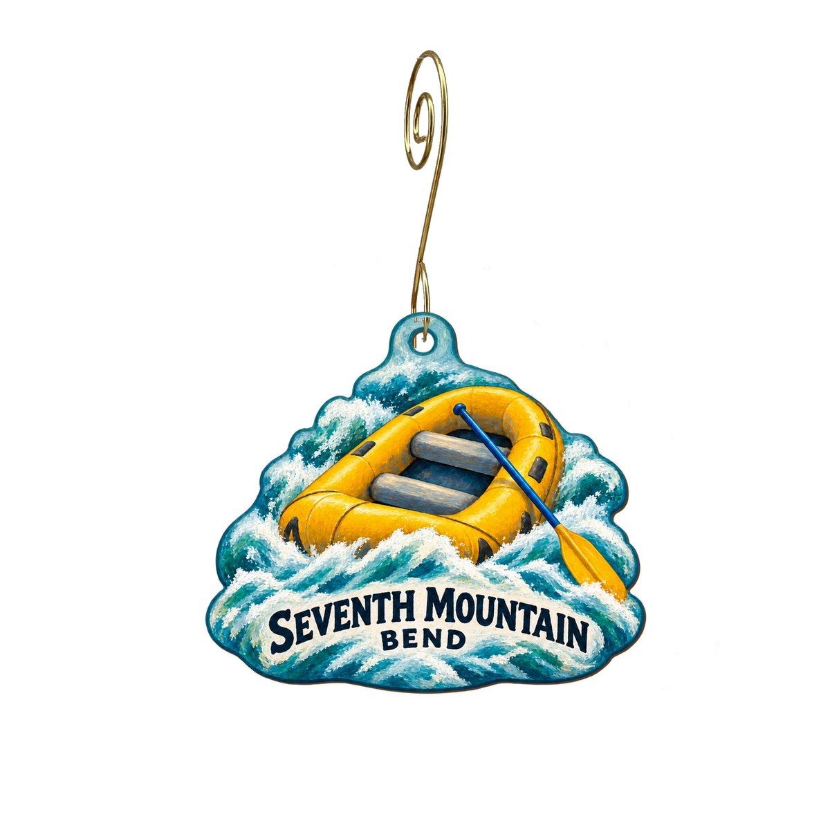 Seventh Mountain Resort — Local inspiration custom wood ornament OC2748, photographic gold spiral hook