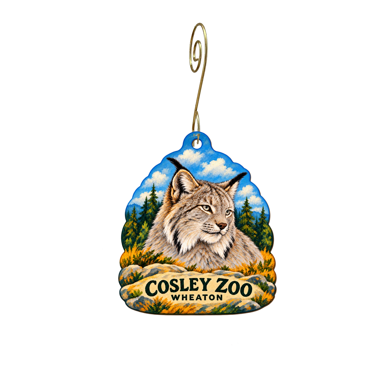 Cosley Zoo (Wheaton Park District) — Store identity custom wood ornament OC2749, photographic gold spiral hook