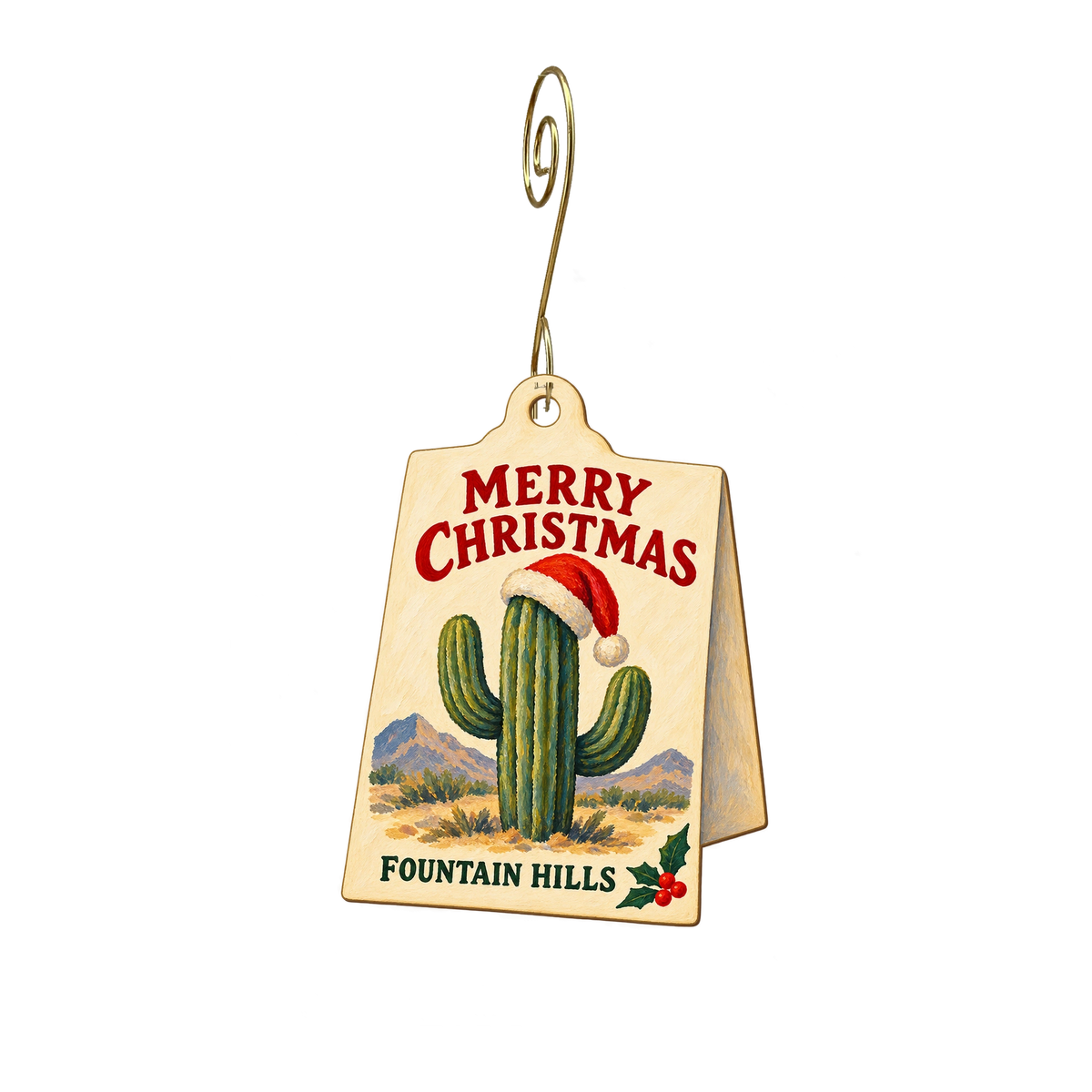 Cards of Fountain Hills — Christmas custom wood ornament OC2753, photographic gold spiral hook