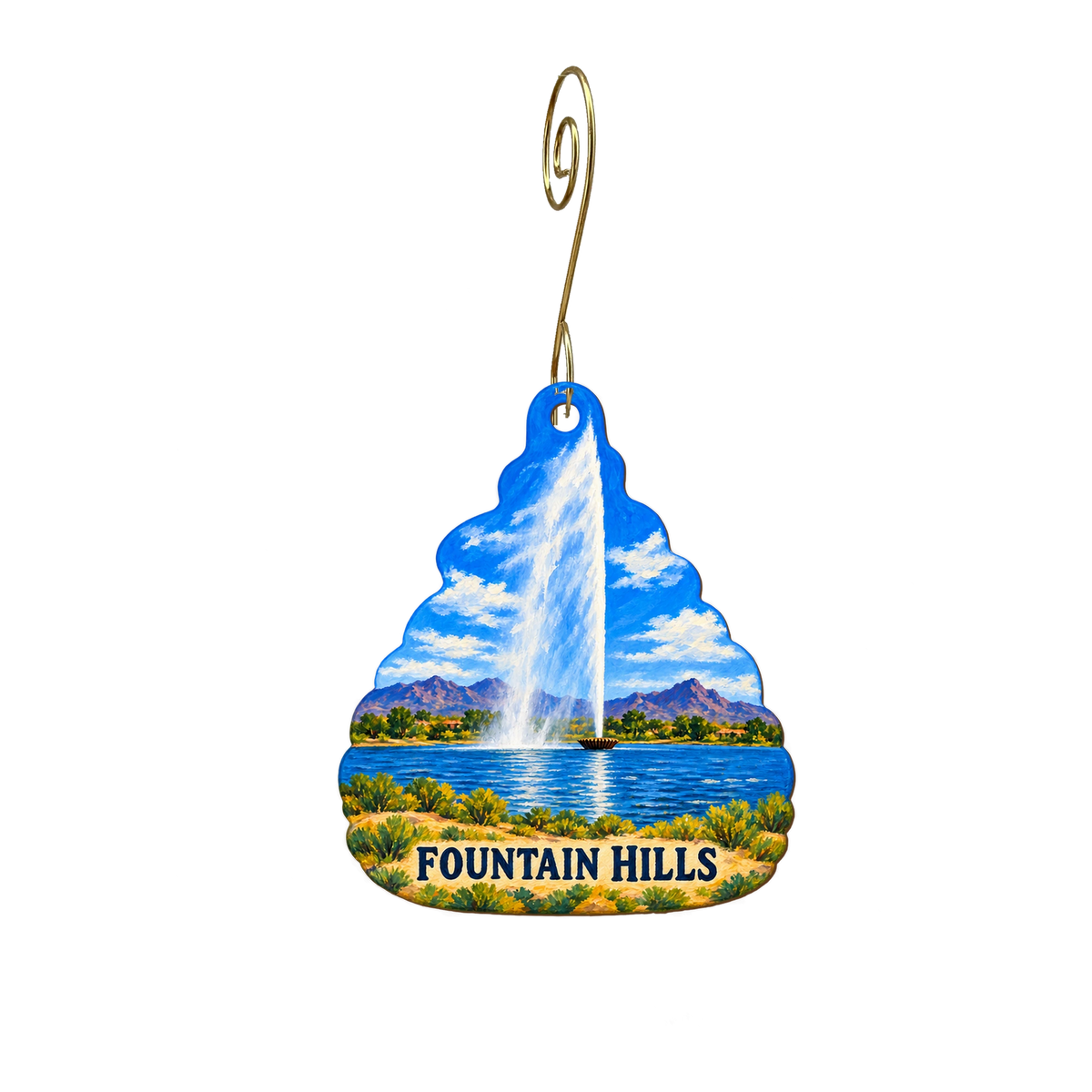 Cards of Fountain Hills — Local inspiration custom wood ornament OC2754, photographic gold spiral hook