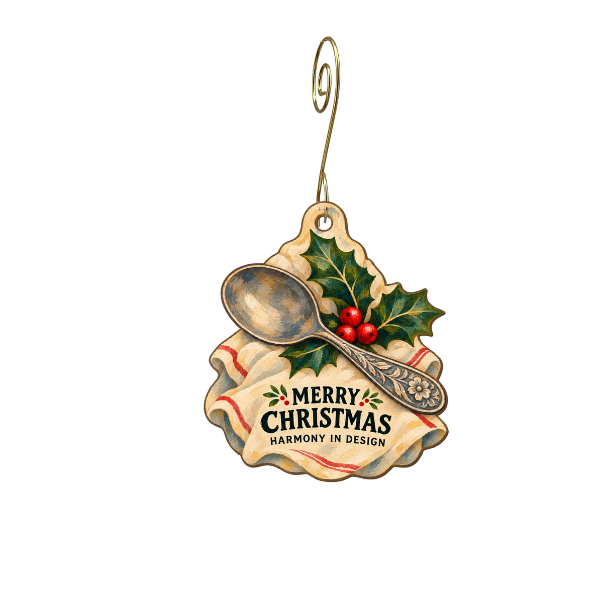 Harmony in Design — Christmas custom wood ornament OC2756, photographic gold spiral hook