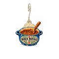 Roux Royale — Store identity custom wood ornament OC2758, photographic gold spiral hook