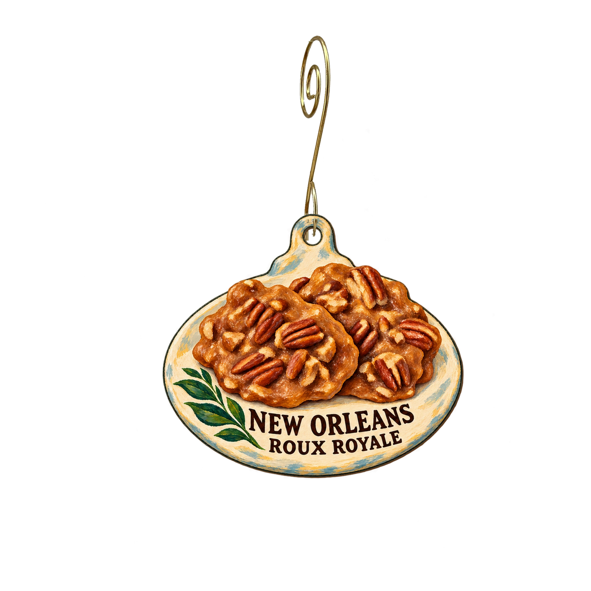 Roux Royale — Local inspiration custom wood ornament OC2760, photographic gold spiral hook