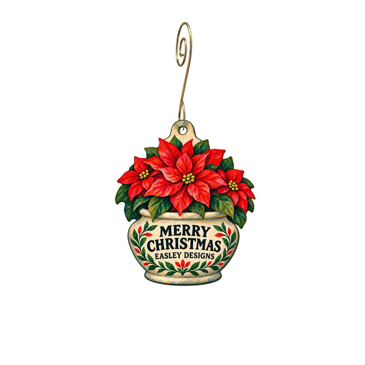 Easley Designs — Christmas custom wood ornament OC2762, photographic gold spiral hook