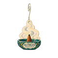 Althea's Imaginarium — Store identity custom wood ornament OC2764, photographic gold spiral hook