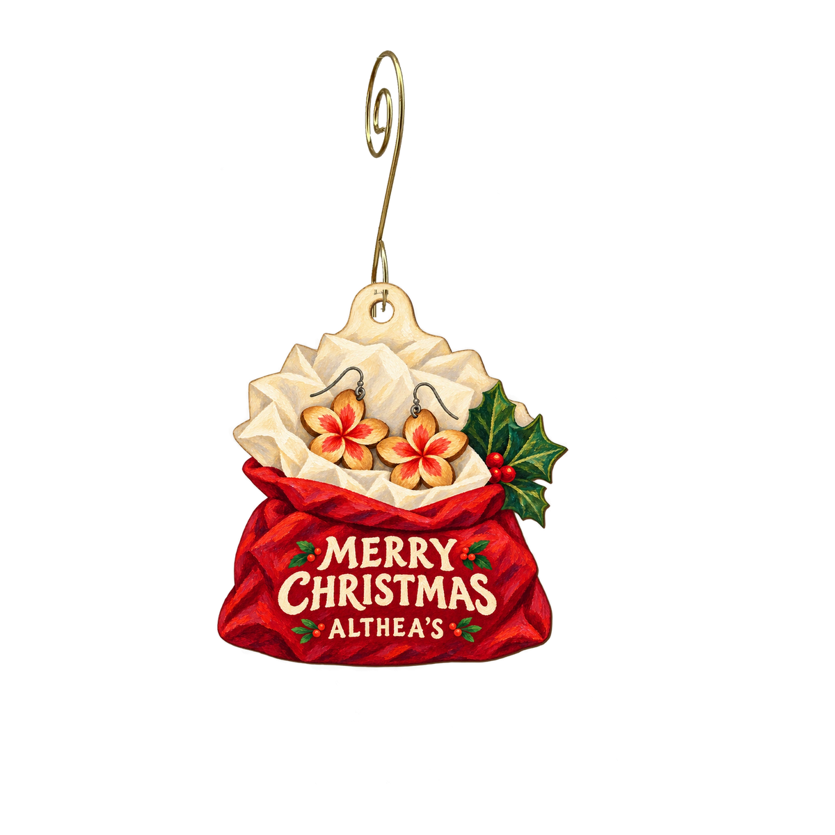 Althea's Imaginarium — Christmas custom wood ornament OC2765, photographic gold spiral hook