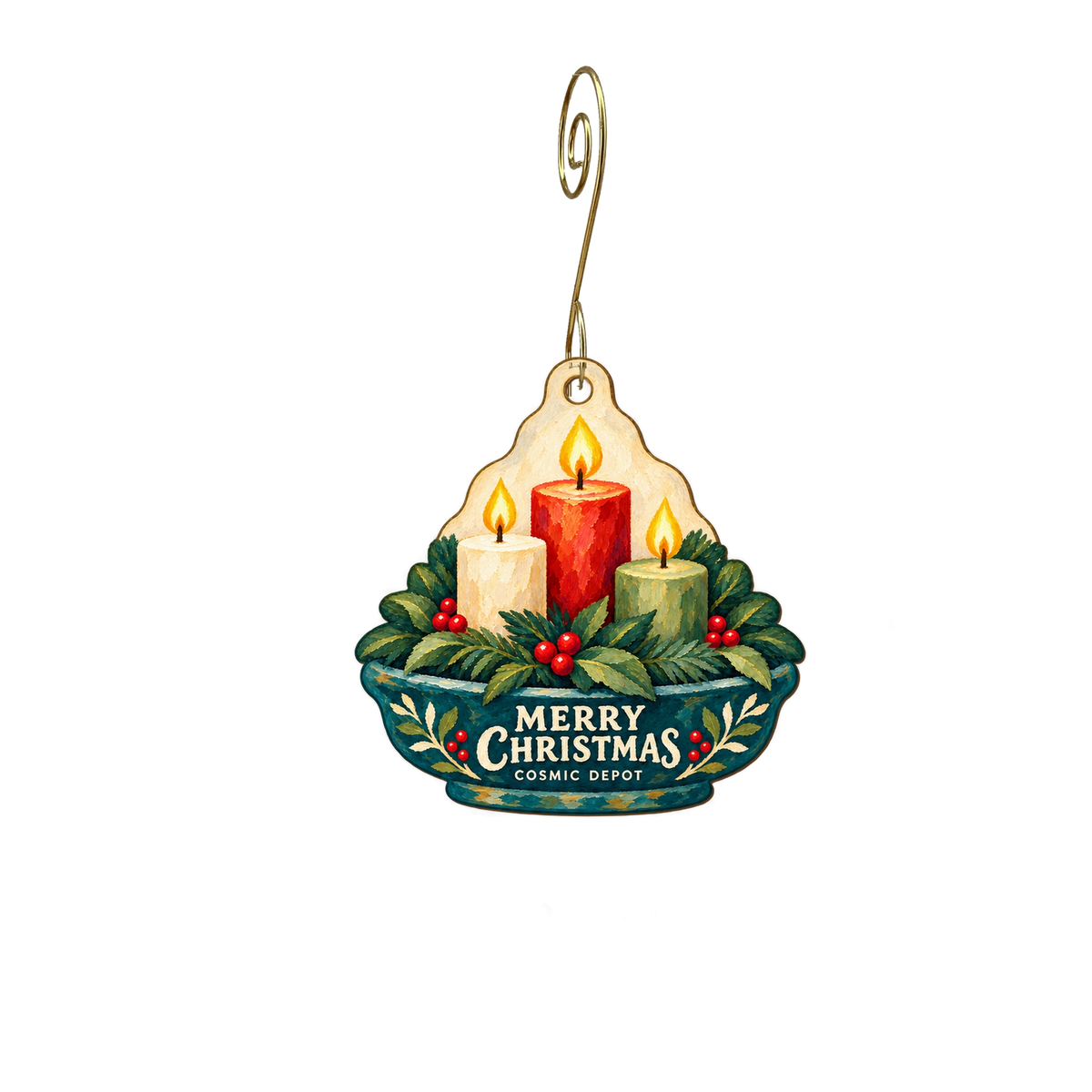 The Cosmic Depot — Christmas custom wood ornament OC2768, photographic gold spiral hook