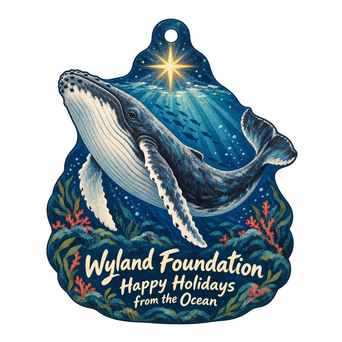 Wyland Foundation Christmas custom wood ornament OC276 on white