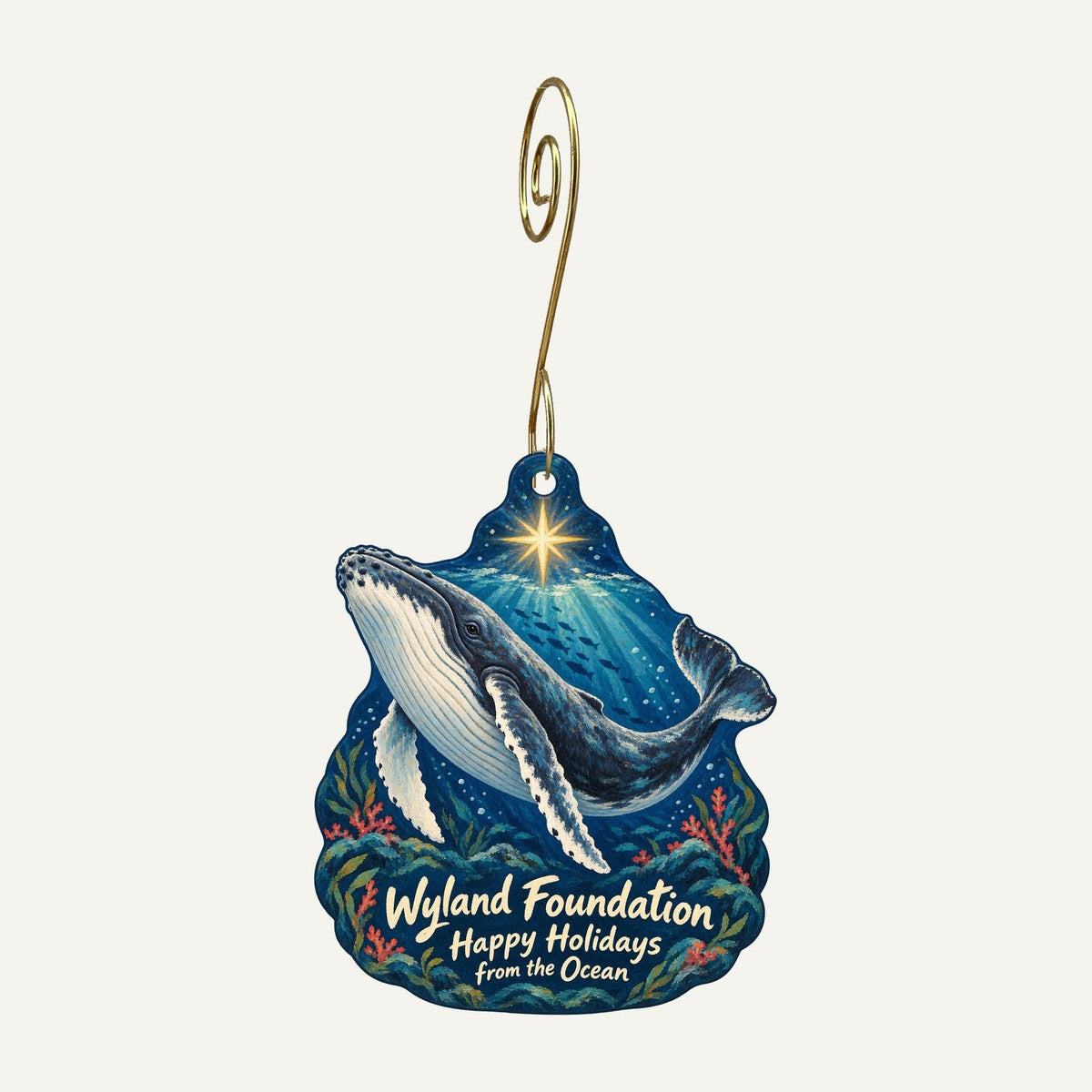 Wyland Foundation Christmas custom wood ornament OC276 hanging on hook