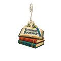 Titcomb's Bookshop — Store identity custom wood ornament OC2770, photographic gold spiral hook