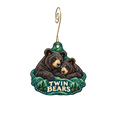 Twin Bears — Store identity custom wood ornament OC2776, photographic gold spiral hook