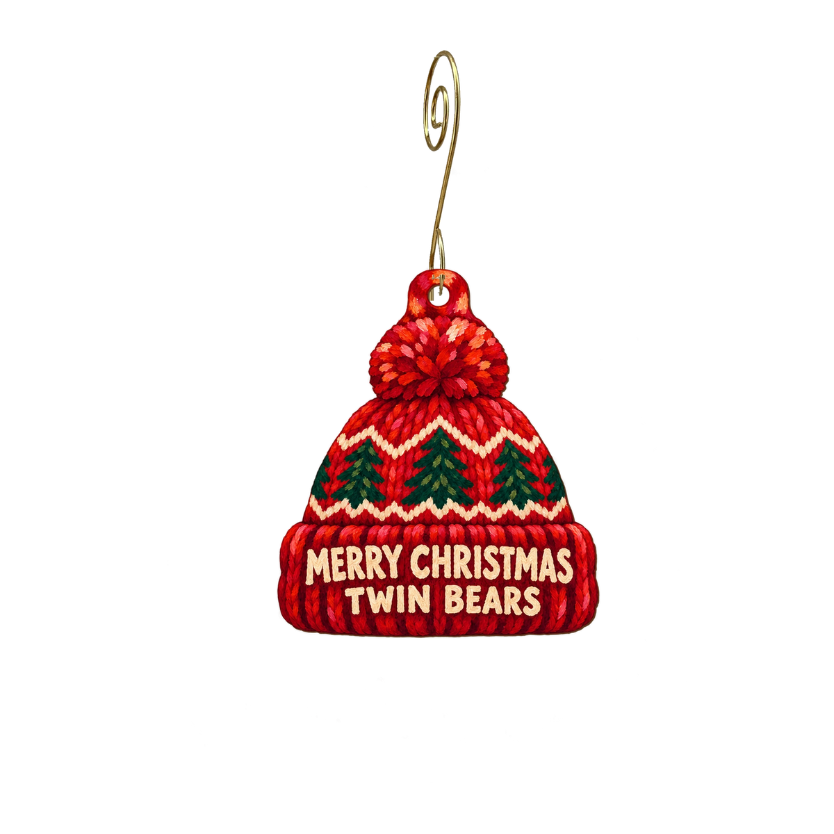Twin Bears — Christmas custom wood ornament OC2777, photographic gold spiral hook
