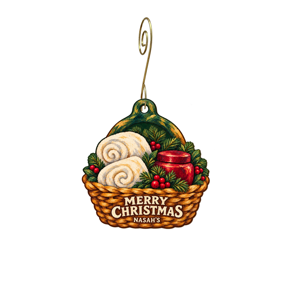 Nash Nails Mrg — Christmas custom wood ornament OC2780, photographic gold spiral hook