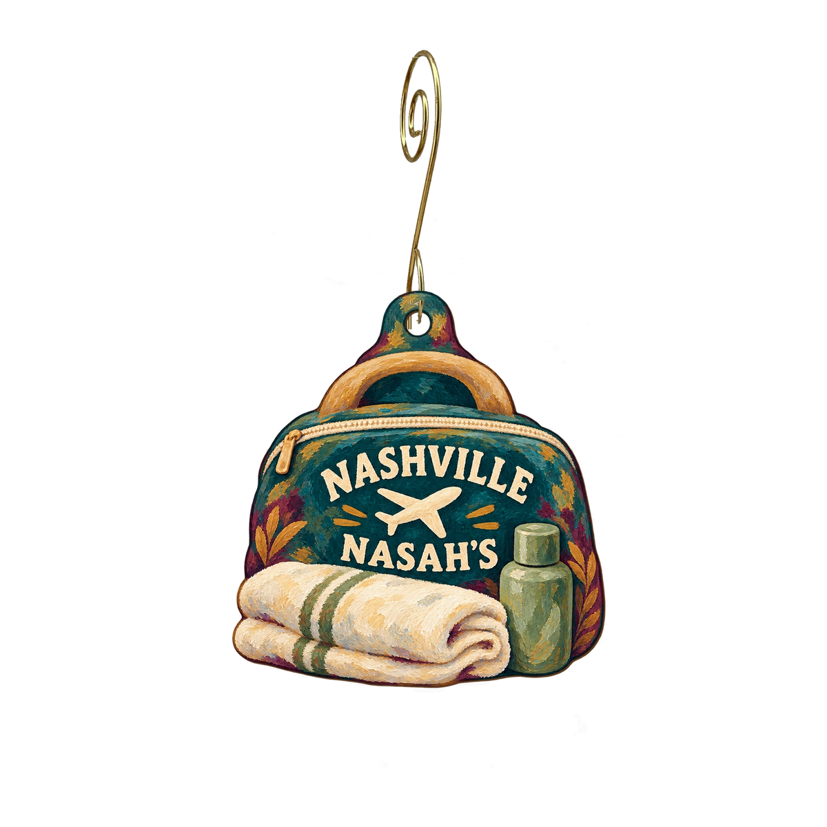 Nash Nails Mrg — Local inspiration custom wood ornament OC2781, photographic gold spiral hook