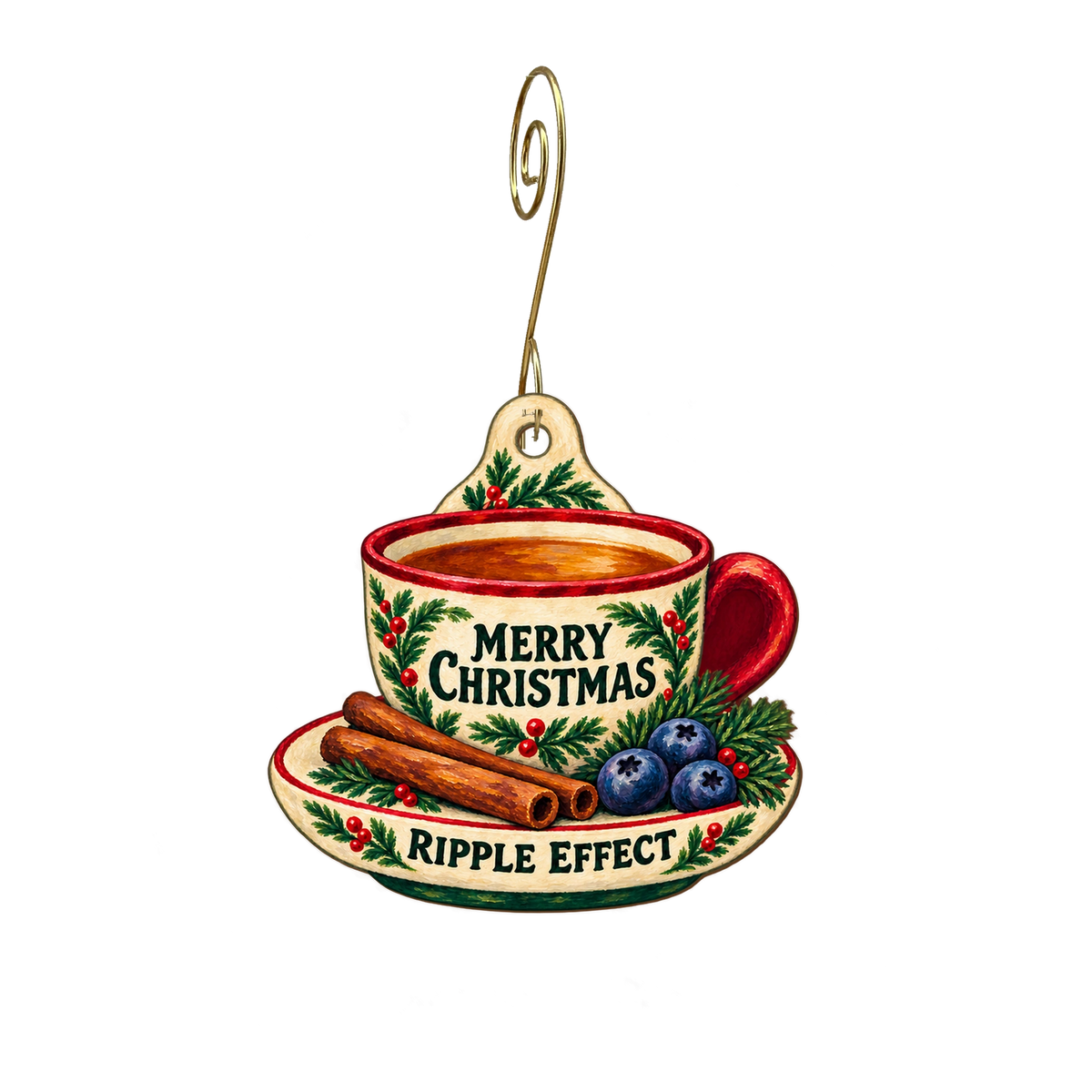 The Ripple Effect Healing Arts — Christmas custom wood ornament OC2786, photographic gold spiral hook