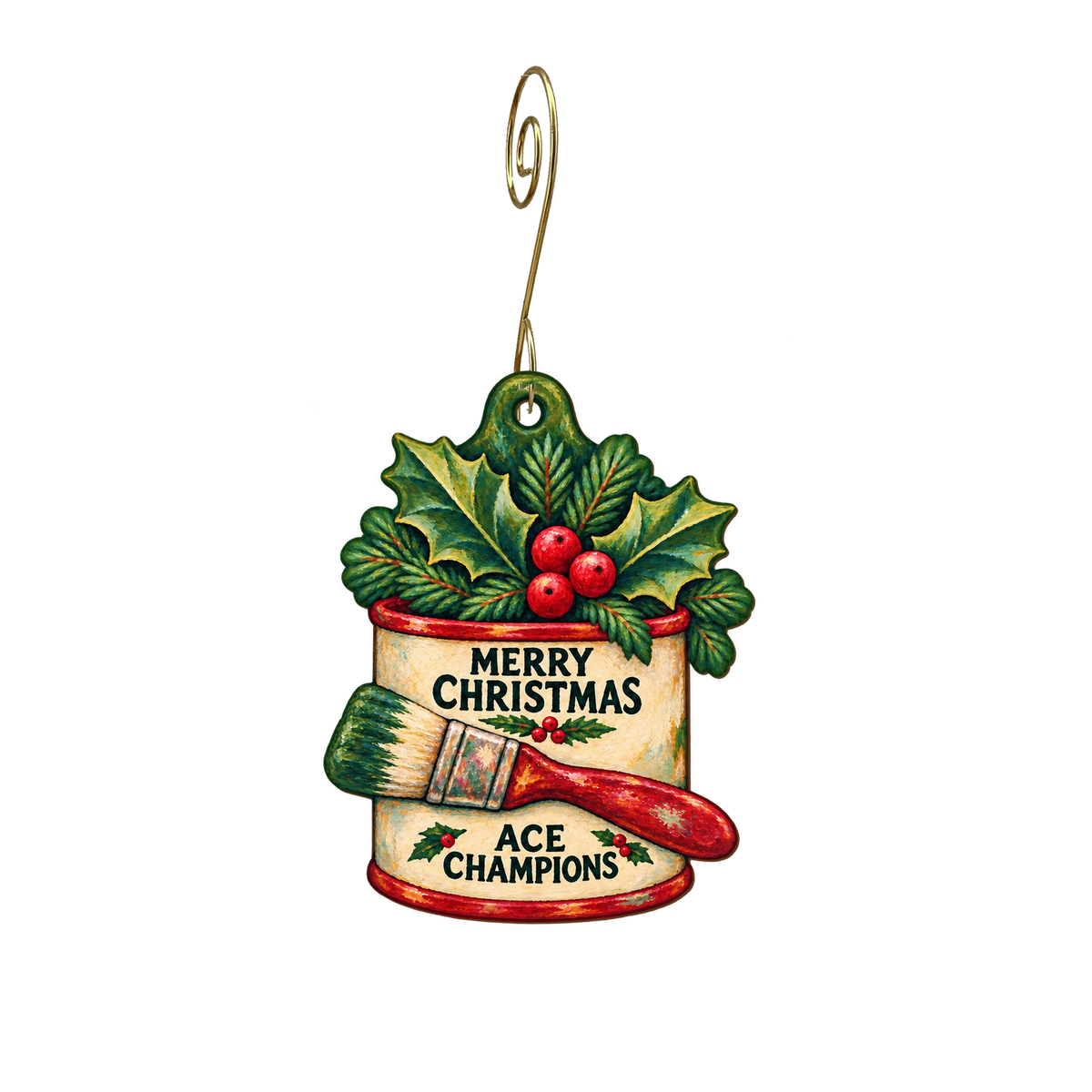Ace Hardware of Champions — Christmas custom wood ornament OC2789, photographic gold spiral hook