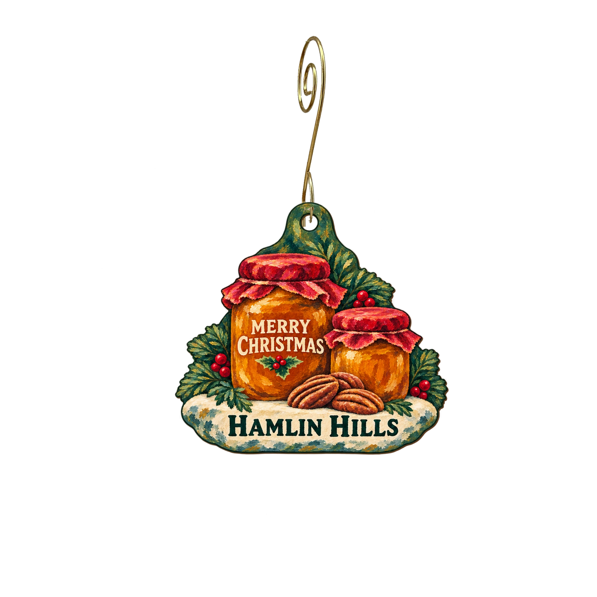 Hamlin Hills Farm — Christmas custom wood ornament OC2795, photographic gold spiral hook