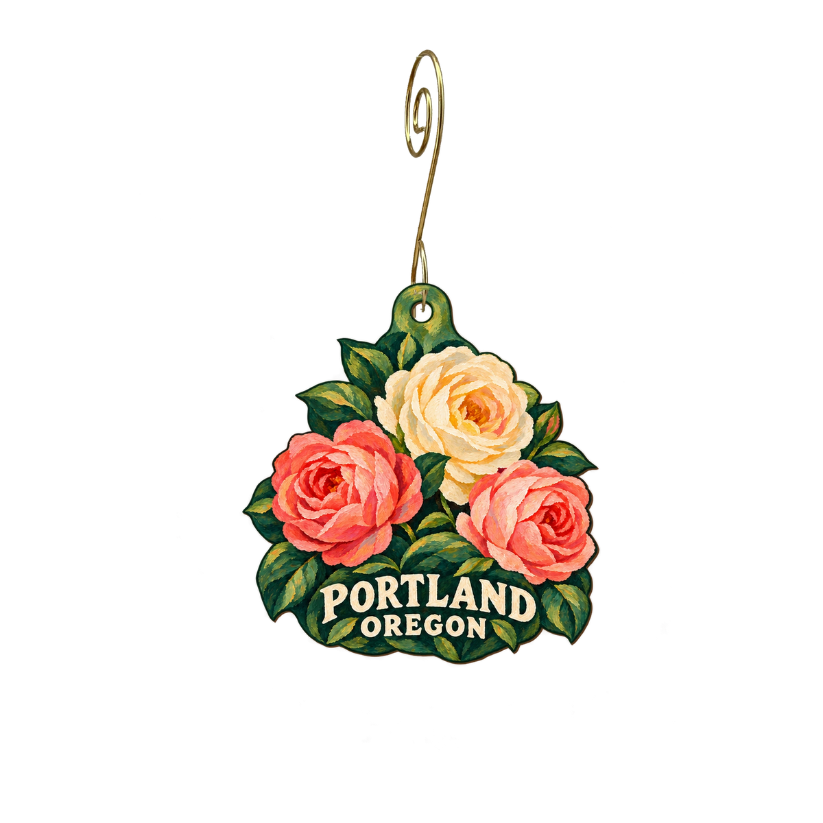 Gold Door — Local inspiration custom wood ornament OC2799, photographic gold spiral hook